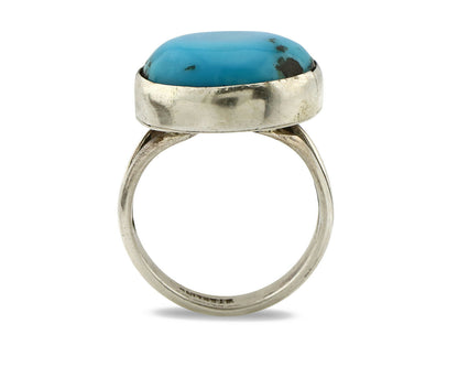 Navajo Shield Ring .925 Silver Kingman Turquoise Native American Artist C.80's