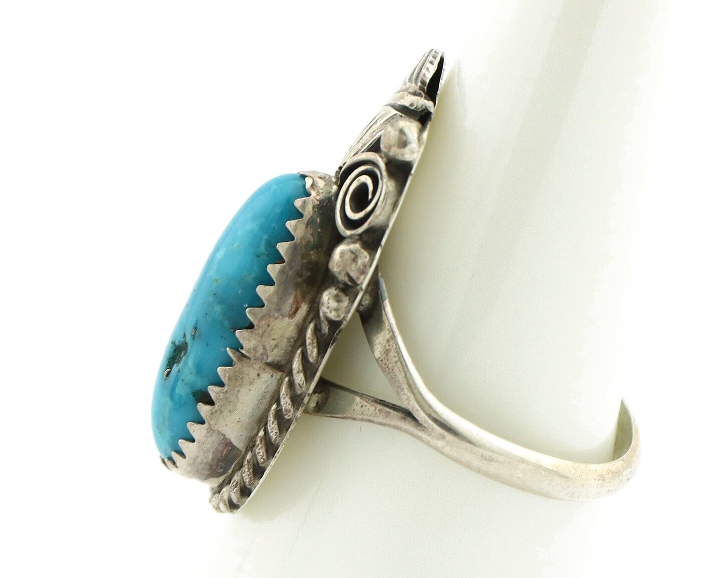 Navajo Ring 925 Silver Natural Morenci Turquoise Artist Signed Justin Morris