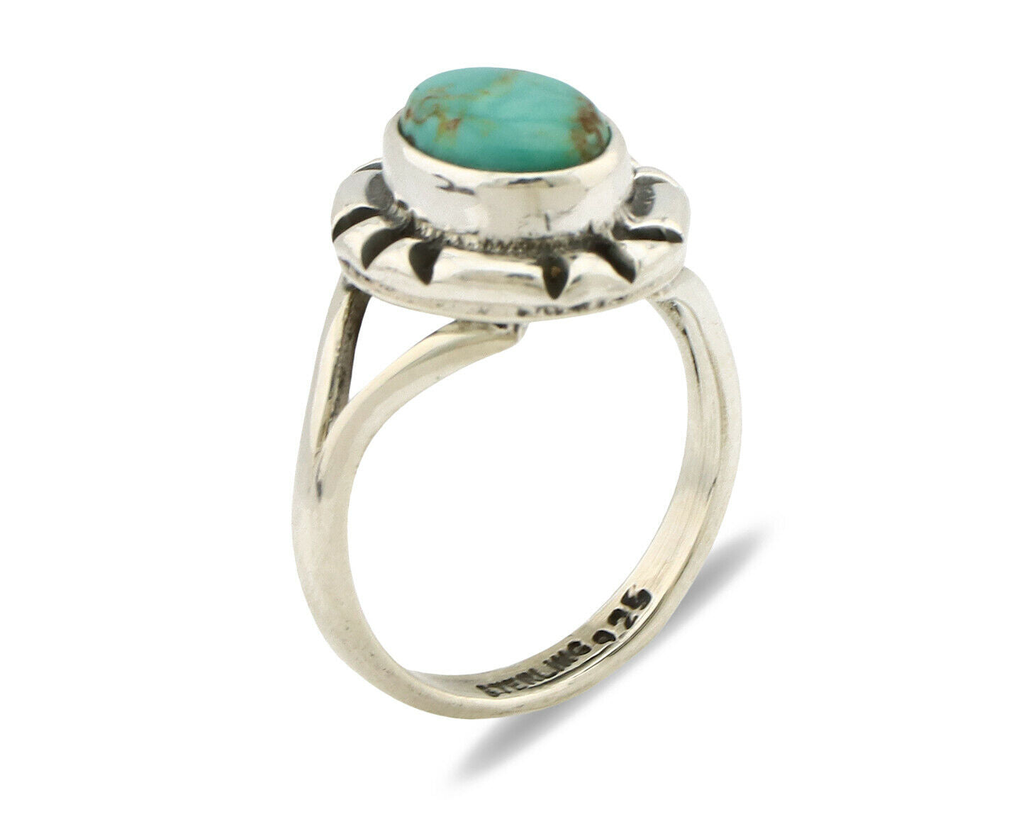 Navajo Ring .925 Silver Kingman Turquoise Artist Signed Gecko C.90's