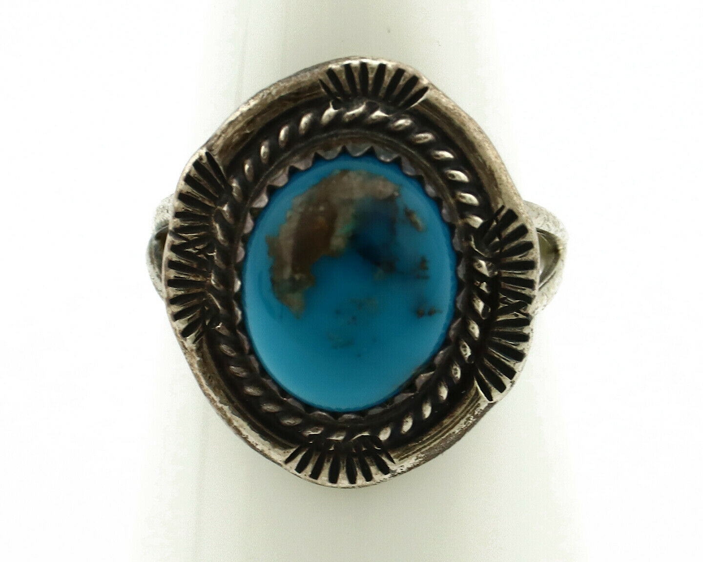 Navajo Ring .925 Silver Natural Blue Turquoise Native American Artist C.80's