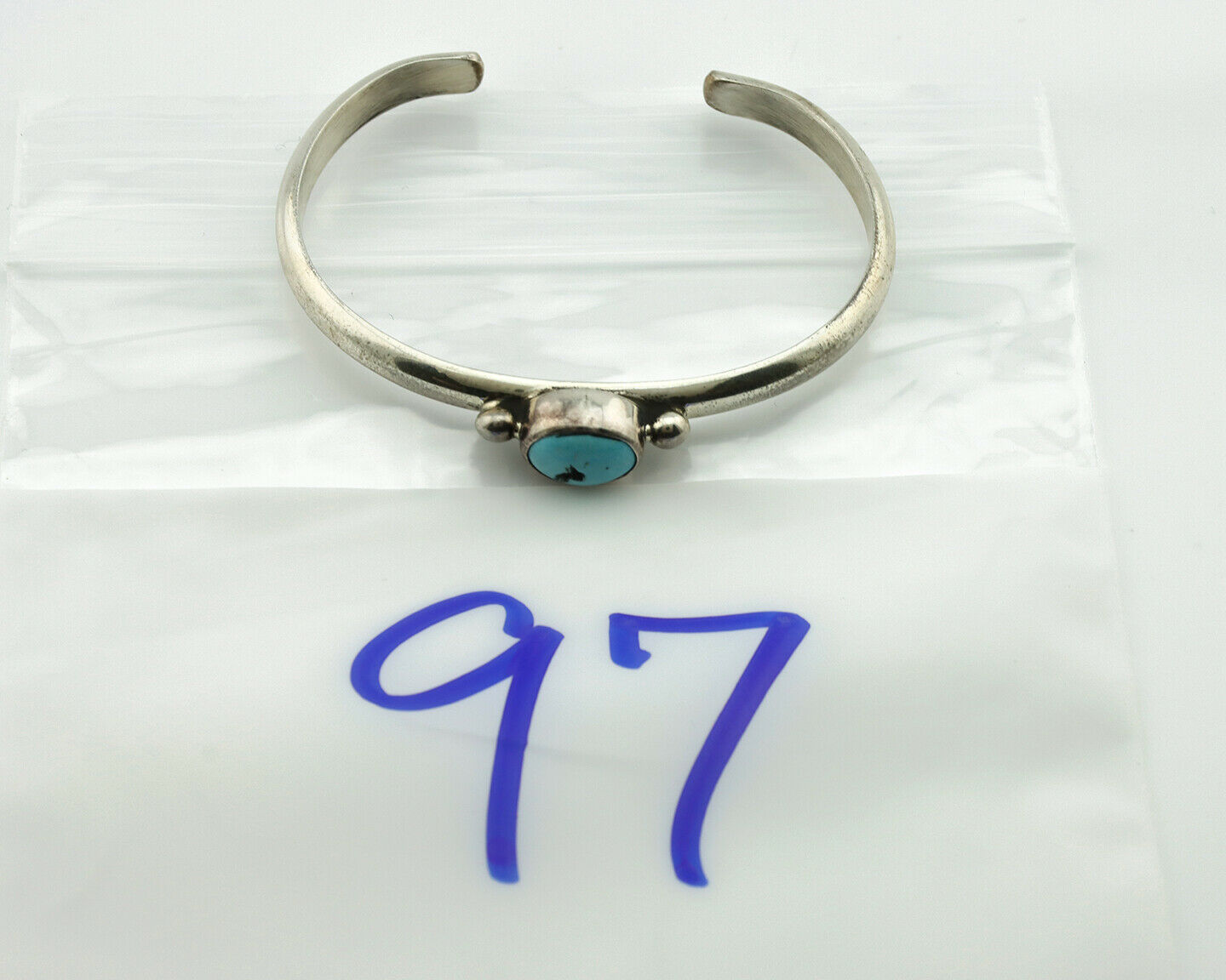 Navajo Bracelet .925 Silver Blue Turquoise Native American Artist C.80's