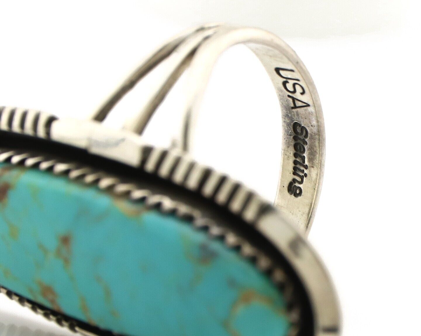 Navajo Ring 925 Silver Kingman Natural Blue Native Artist Signed USA C.80s