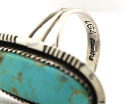 Navajo Ring 925 Silver Kingman Natural Blue Native Artist Signed USA C.80s