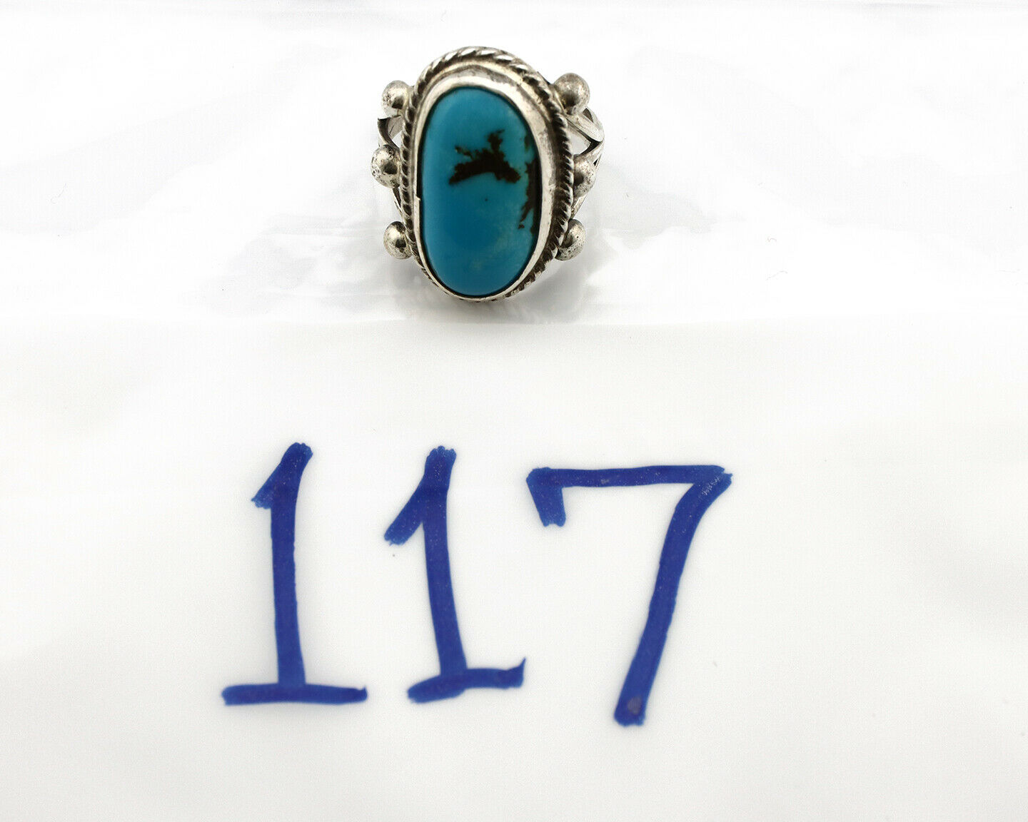 Navajo Ring .925 Silver Morenci Turquoise Native American Artist C80s