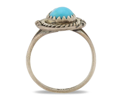 Navajo Ring .925 Silver Sleeping Beauty Turquoise Artist Signed BW C.80's