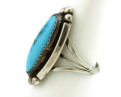 Navajo Ring .925 Silver Natural Blue Turquoise Native Artist SC C.80's
