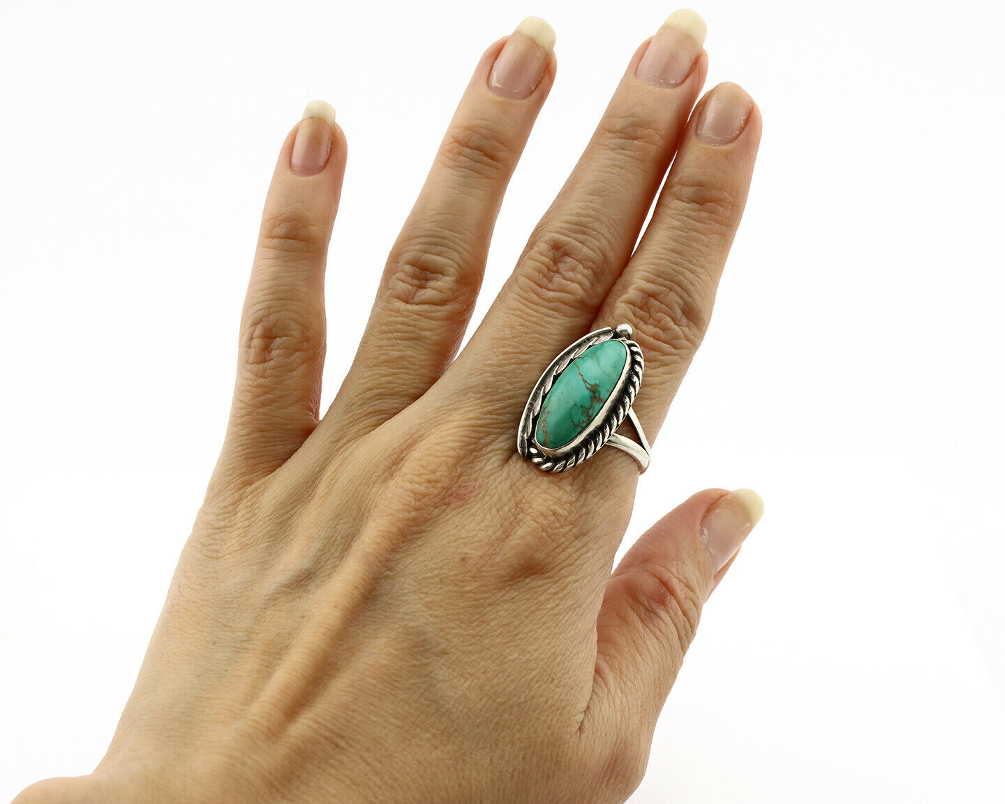 Navajo Ring .925 Silver Arizona Turquoise Signed Apache Manufacturing C80s
