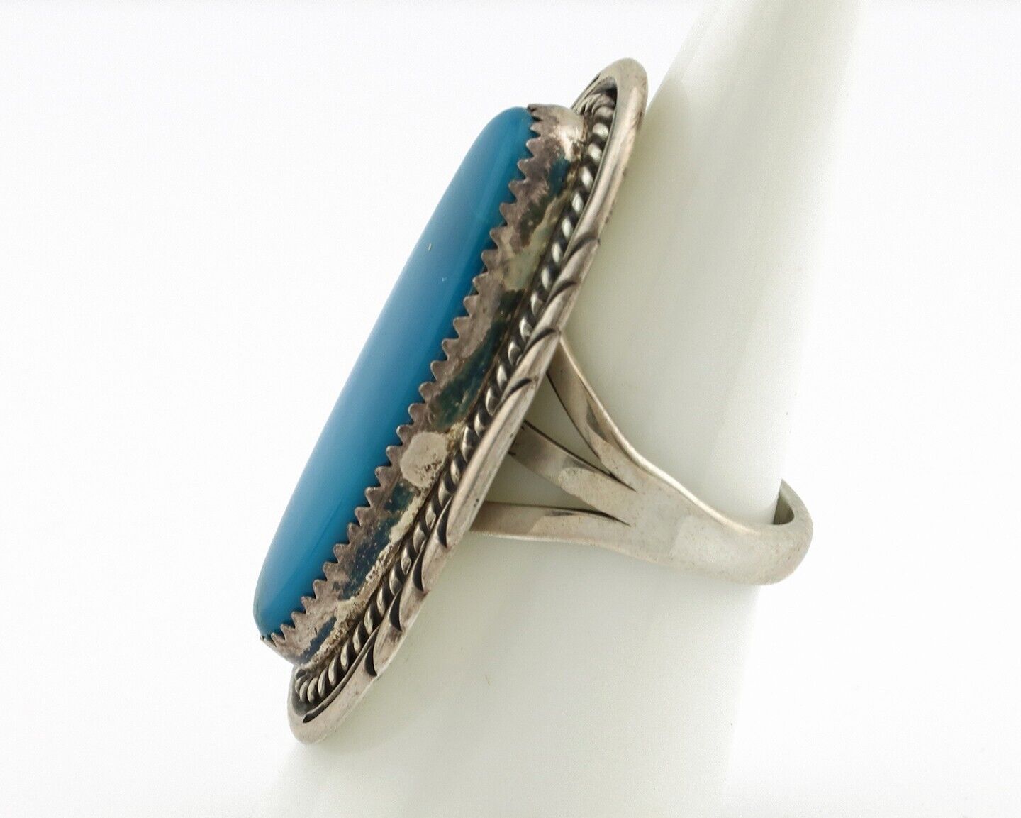 Navajo Ring 925 Silver Natural Blue Turquoise Artist Signed M Begay C.80s