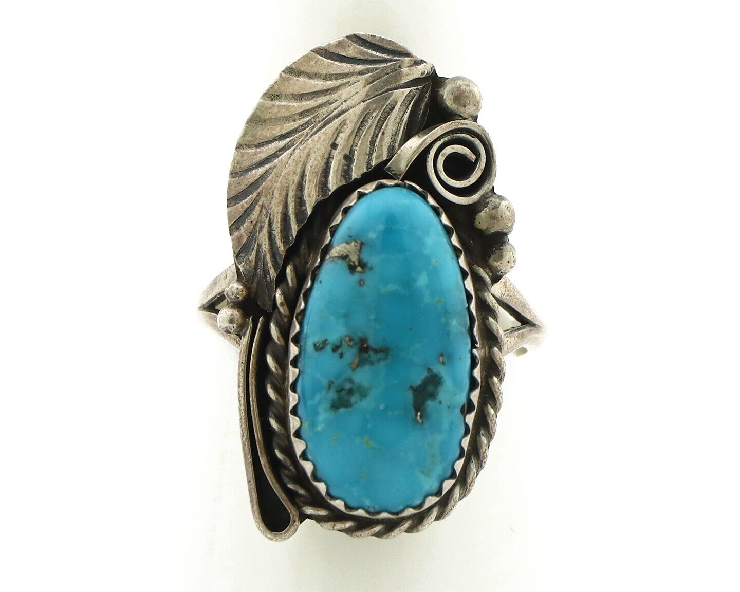 Navajo Ring 925 Silver Natural Morenci Turquoise Artist Signed Justin Morris