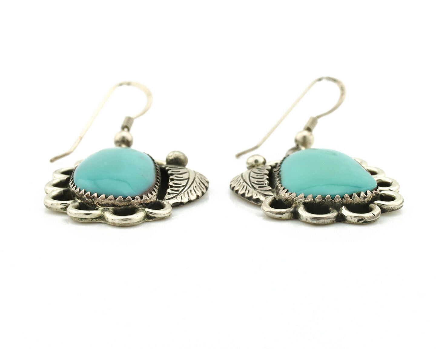 Navajo Earrings .925 Silver Kingman Turquoise Native American Artist C.80's