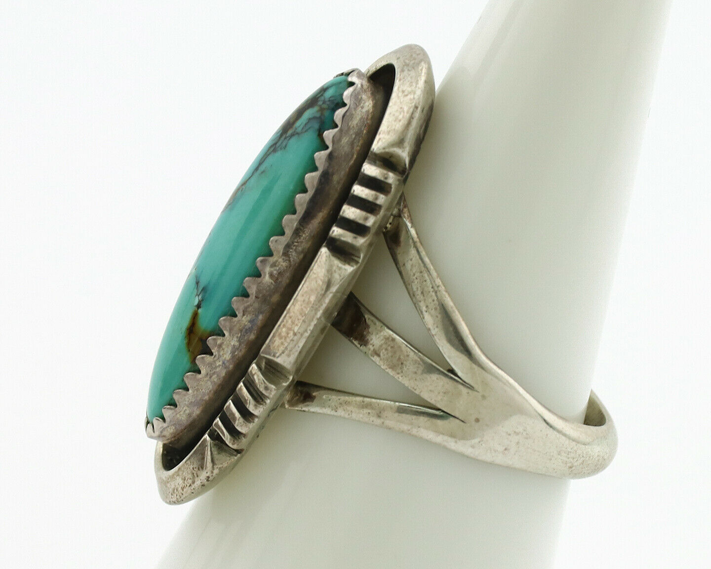 Navajo Ring .925 Silver Kingman Turquoise Native American Artist C.1980's