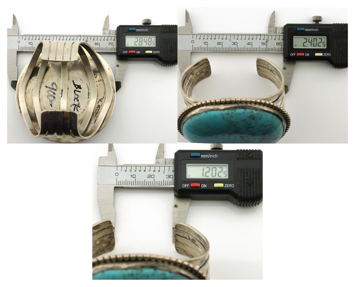 Women's Navajo .925 Silver Block Turquoise Native American Artist C.80's