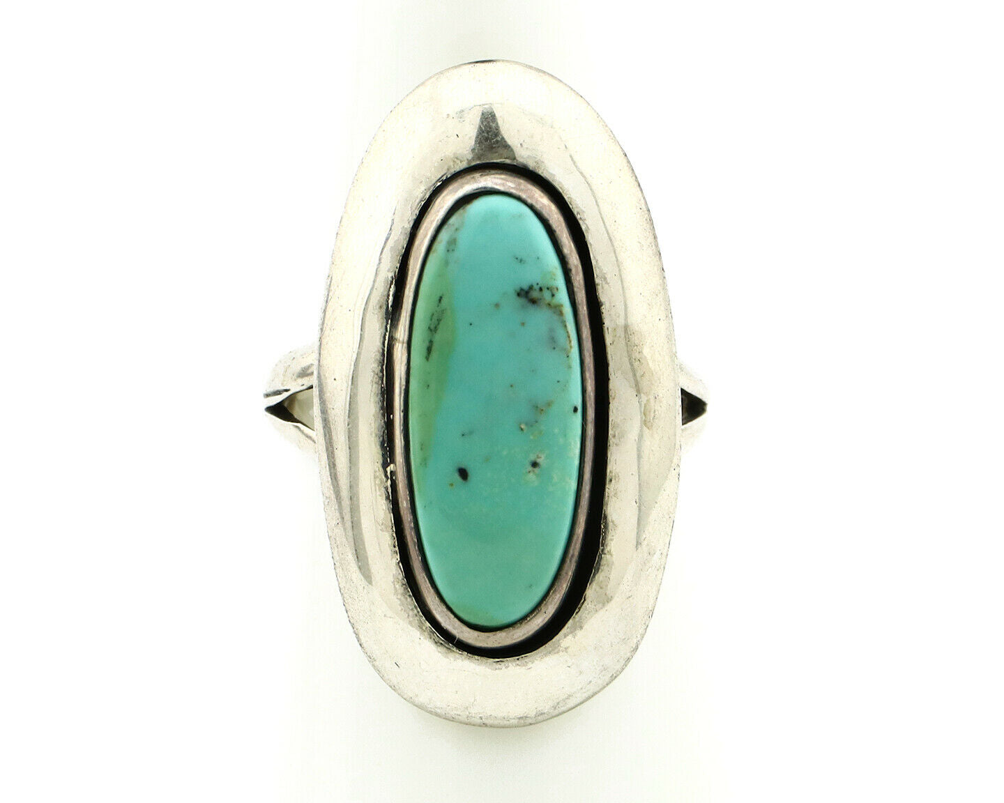 Navajo Shadow Box Ring .925 Silver Kingman Turquoise Signed M Montoya C80s