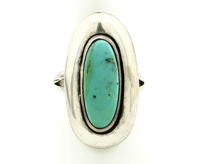 Navajo Shadow Box Ring .925 Silver Kingman Turquoise Signed M Montoya C80s