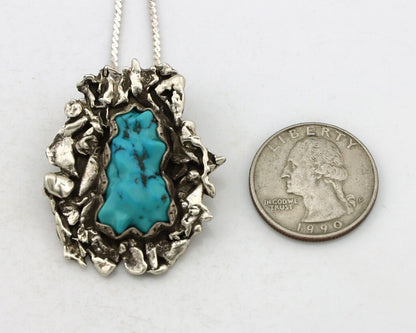 Navajo Necklace 925 Silver Blue Turquoise Native American Artist Signed C.80's