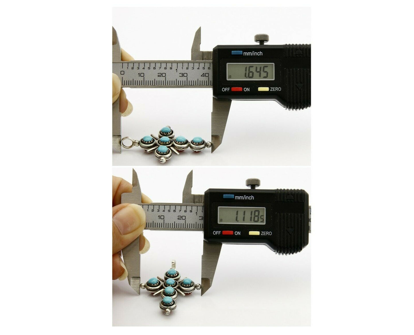 Zuni Natural Turquoise and Coral Reversible 925 Silver Handmade Pendant