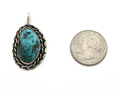 Navajo Pendant .925 Silver Kingman Turquoise Signed Artist Tom Willeto C.80's