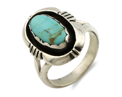 Navajo Ring .925 Silver Kingman Turquoise Handmade Native American Artist C.80's
