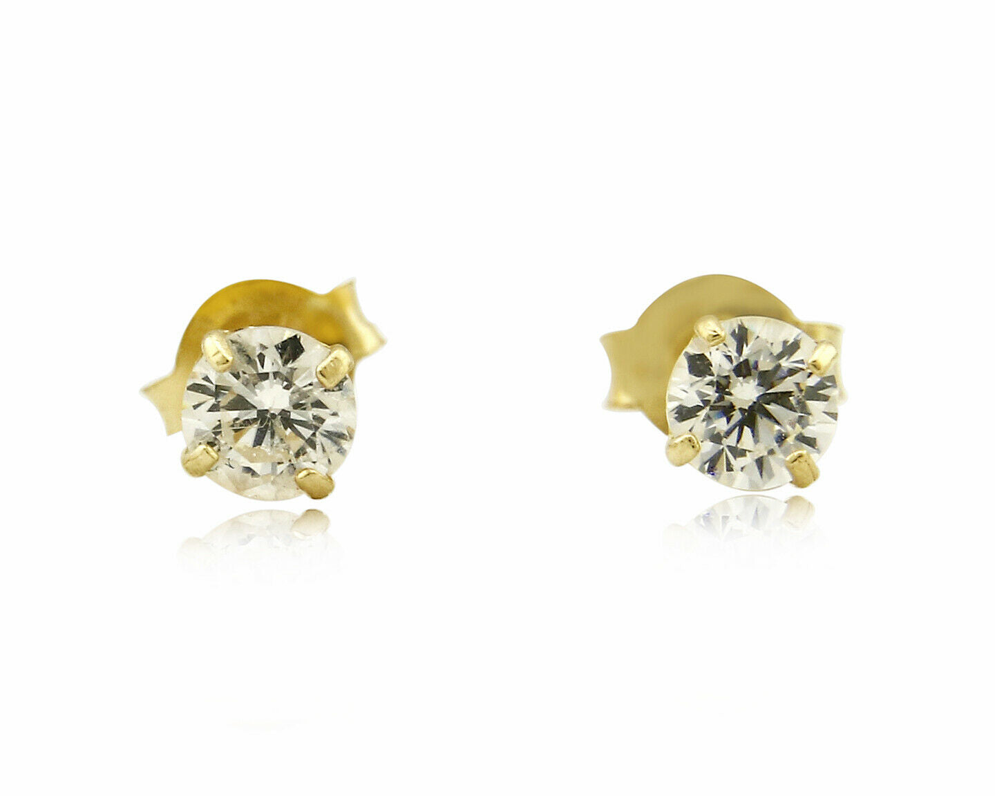 SOLID 14k Yellow Gold Basket 4 Prong 3.0mm Wide Simulated Diamond Stud Earrings