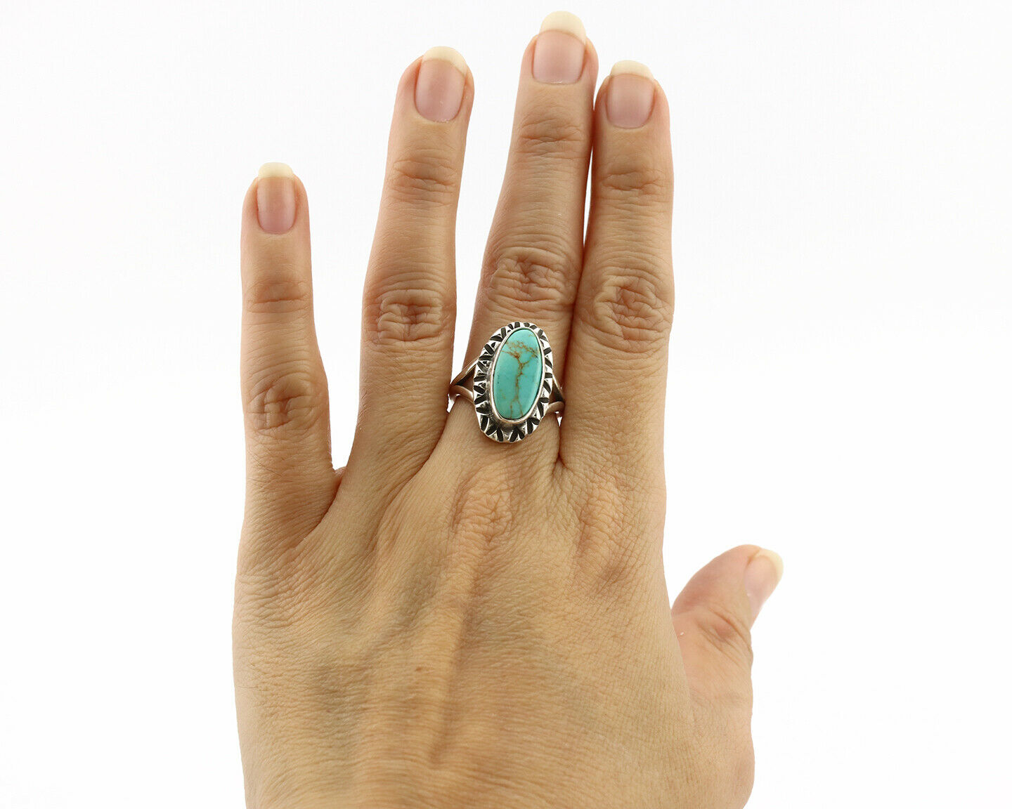 Navajo Ring .925 Silver Natural Mined Turquoise Artist Signed Gecko C.80's