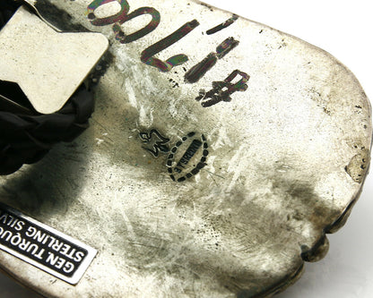 Navajo Turquoise Bolo Tie .925 Silver Spiderweb Turquoise Artist Signed Montoya