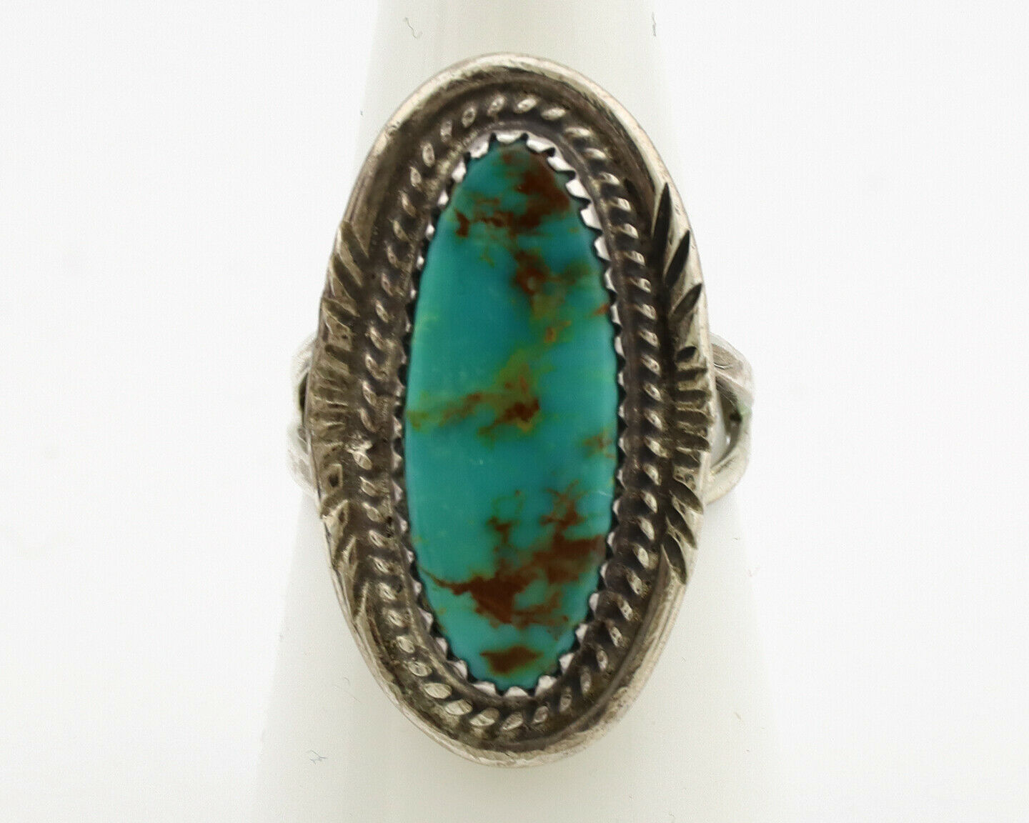 Navajo Ring .925 Silver Nevada Turquoise Native American Artist C.1980's