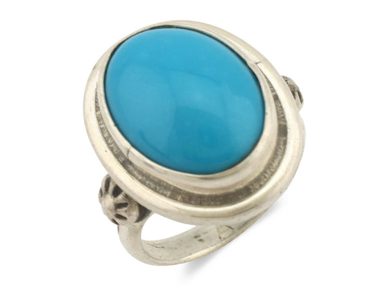 Navajo Ring .925 Silver Natural Blue Turquoise Native American Artist C.1980's