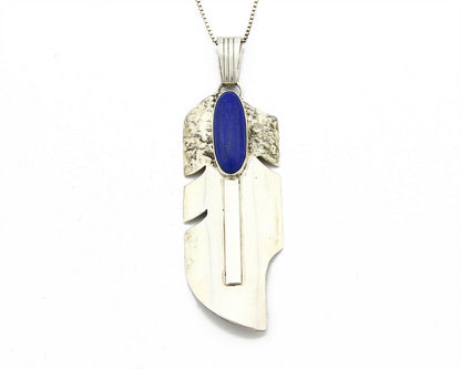 C.1990's Navajo Signed William Denetdale .925 Silver Lapis Feather Necklace