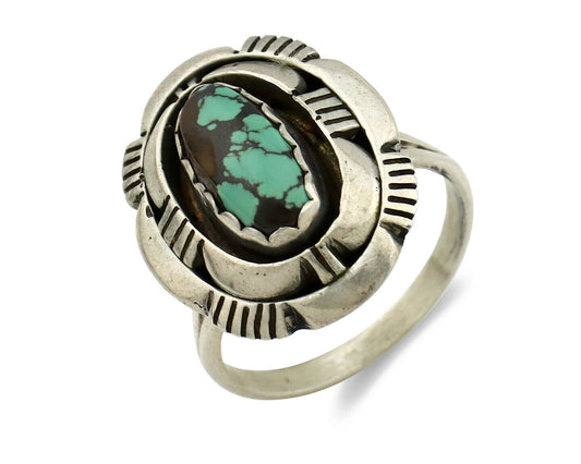 Navajo Ring .925 Silver Spiderweb Turquoise Artist Signed L. M. Nez C80s