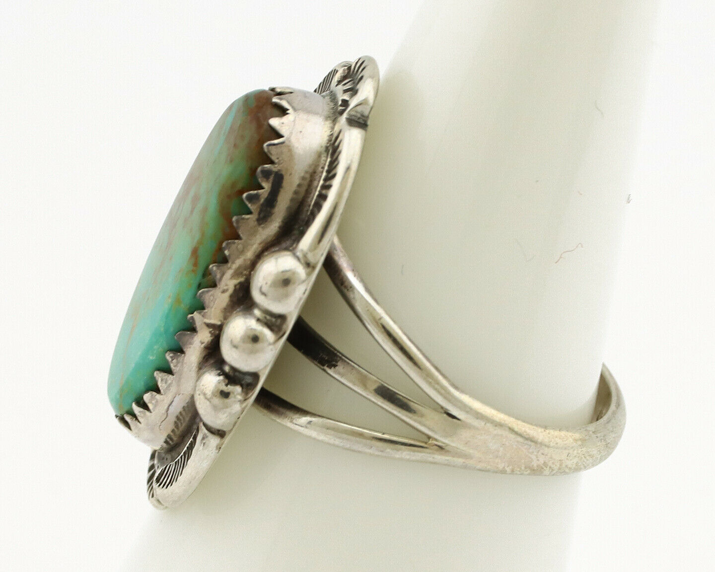 Navajo Ring .925 Silver Kingman Turquoise Artist Signed A C.1980's