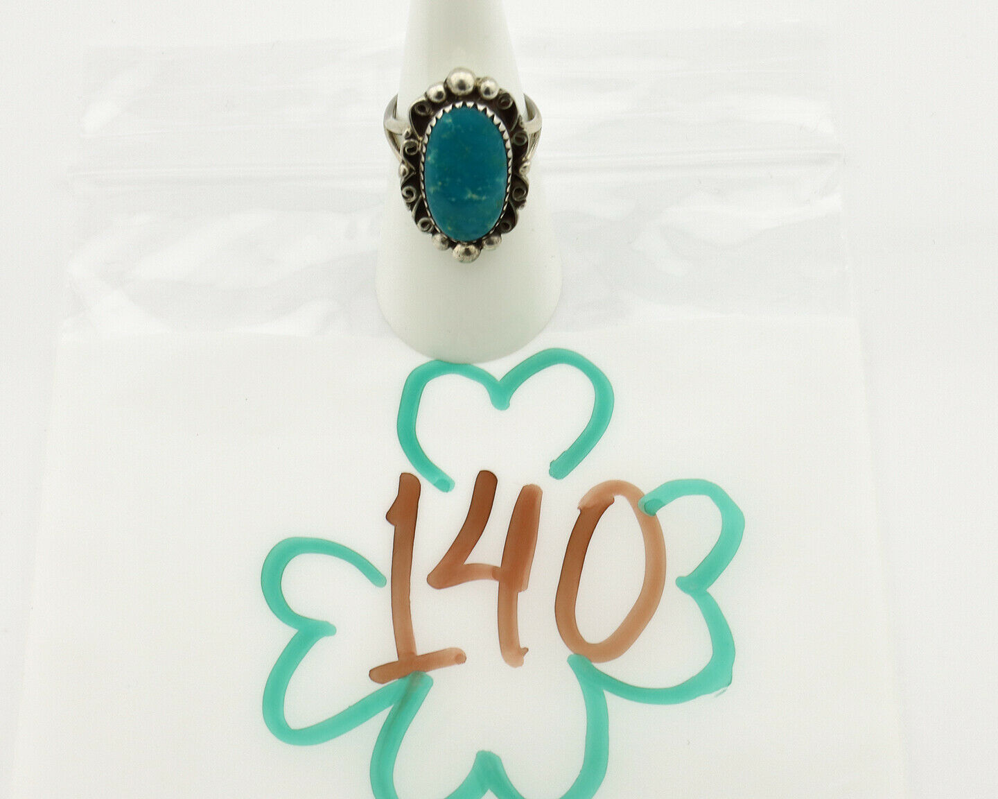 Navajo Ring .925 Silver Blue Turquoise Native American Artist C.80's