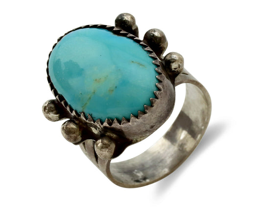 Navajo Ring .925 Silver Blue Turquoise Native American Artist C.1980's