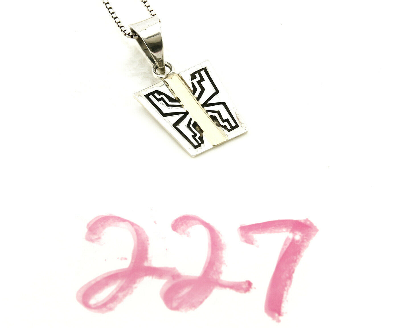 Women's Navajo Necklace .925 Silver & 14k SOLID Gold Artist C.80's Butterfly