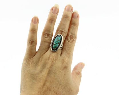 Navajo Ring .925 Silver Spiderweb Turquoise Native American Artist C.1980's