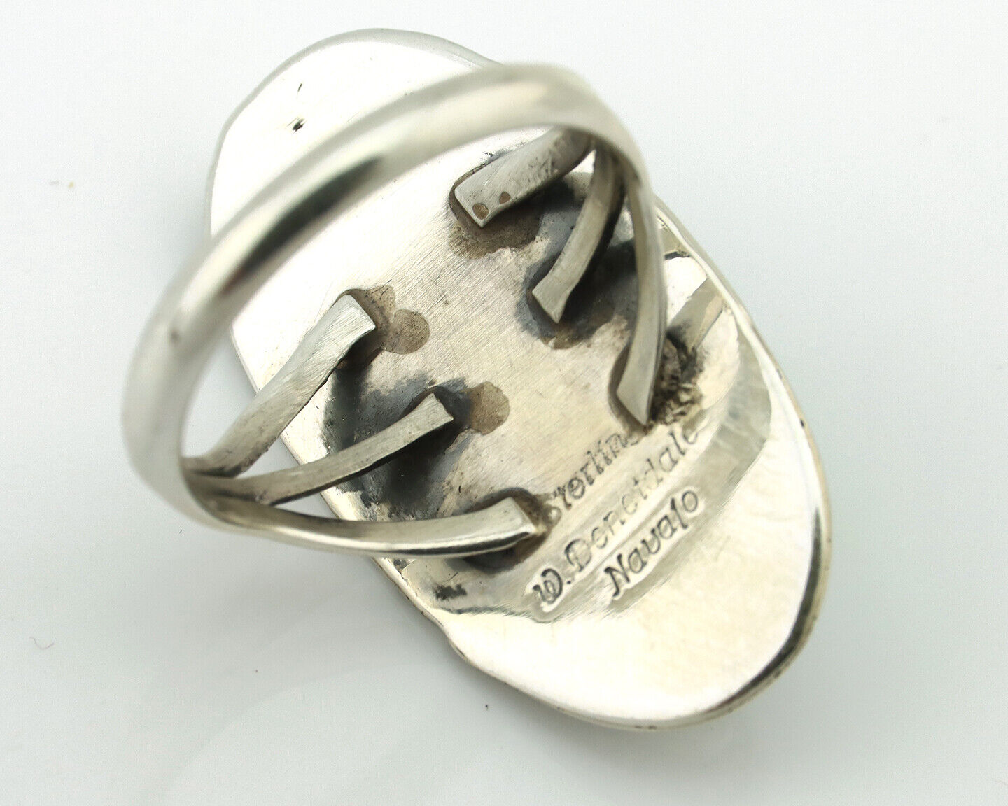 Navajo Ring 925 Silver Natural Green Malachite Signed William Denetdale C.80's