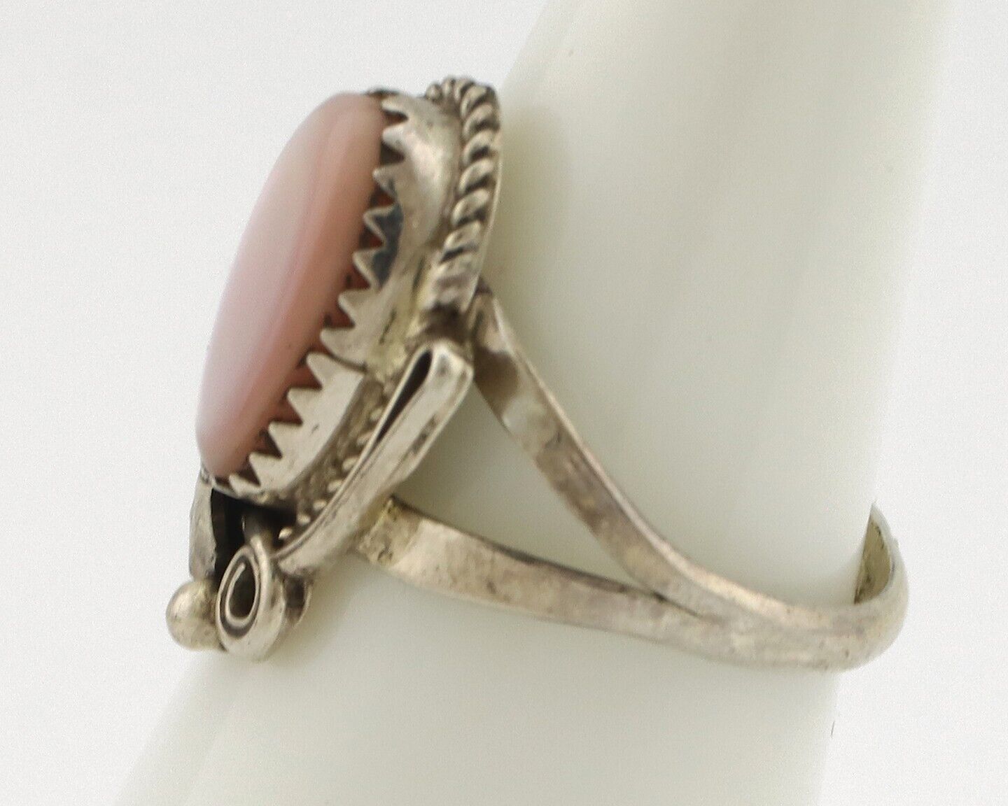 Navajo Ring .925 Silver Natural Pink Mussel Artist Signed Justin Morris C.80's
