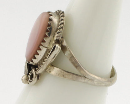 Navajo Ring .925 Silver Natural Pink Mussel Artist Signed Justin Morris C.80's
