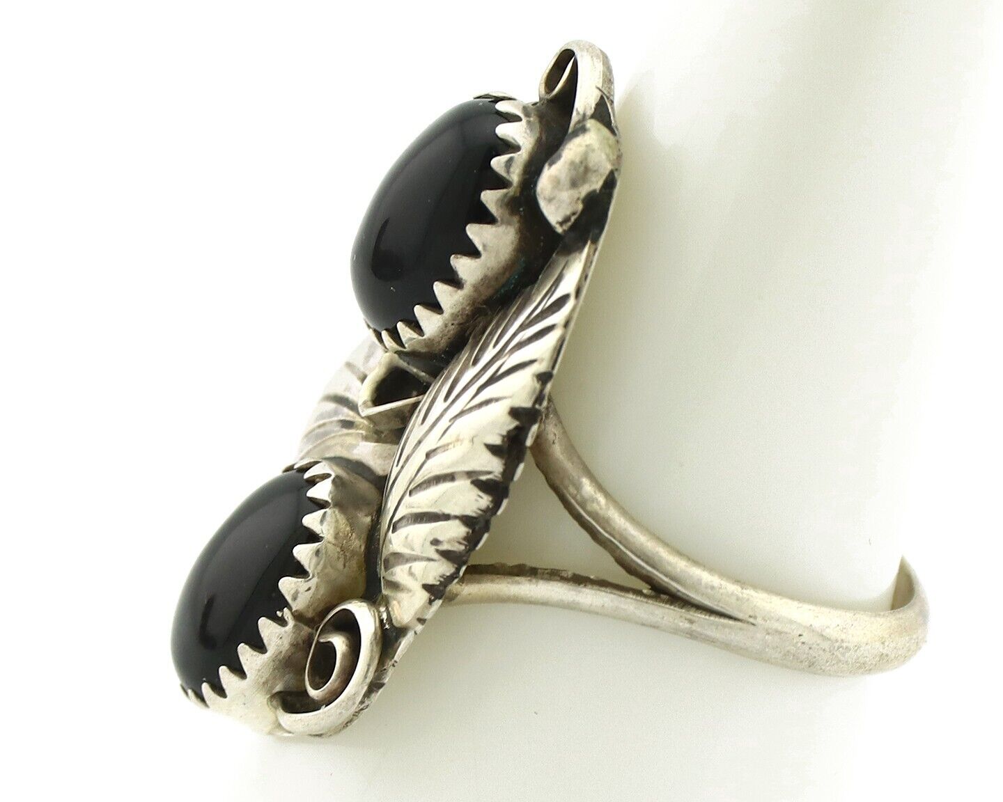 Navajo Ring 925 Silver Natural Mined Onyx Artist Signed T Thomas C.80's
