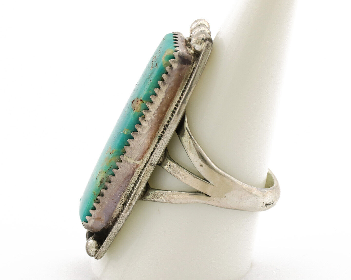 Navajo Ring .925 Silver Kingman Turquoise Artist Signed B C.80's