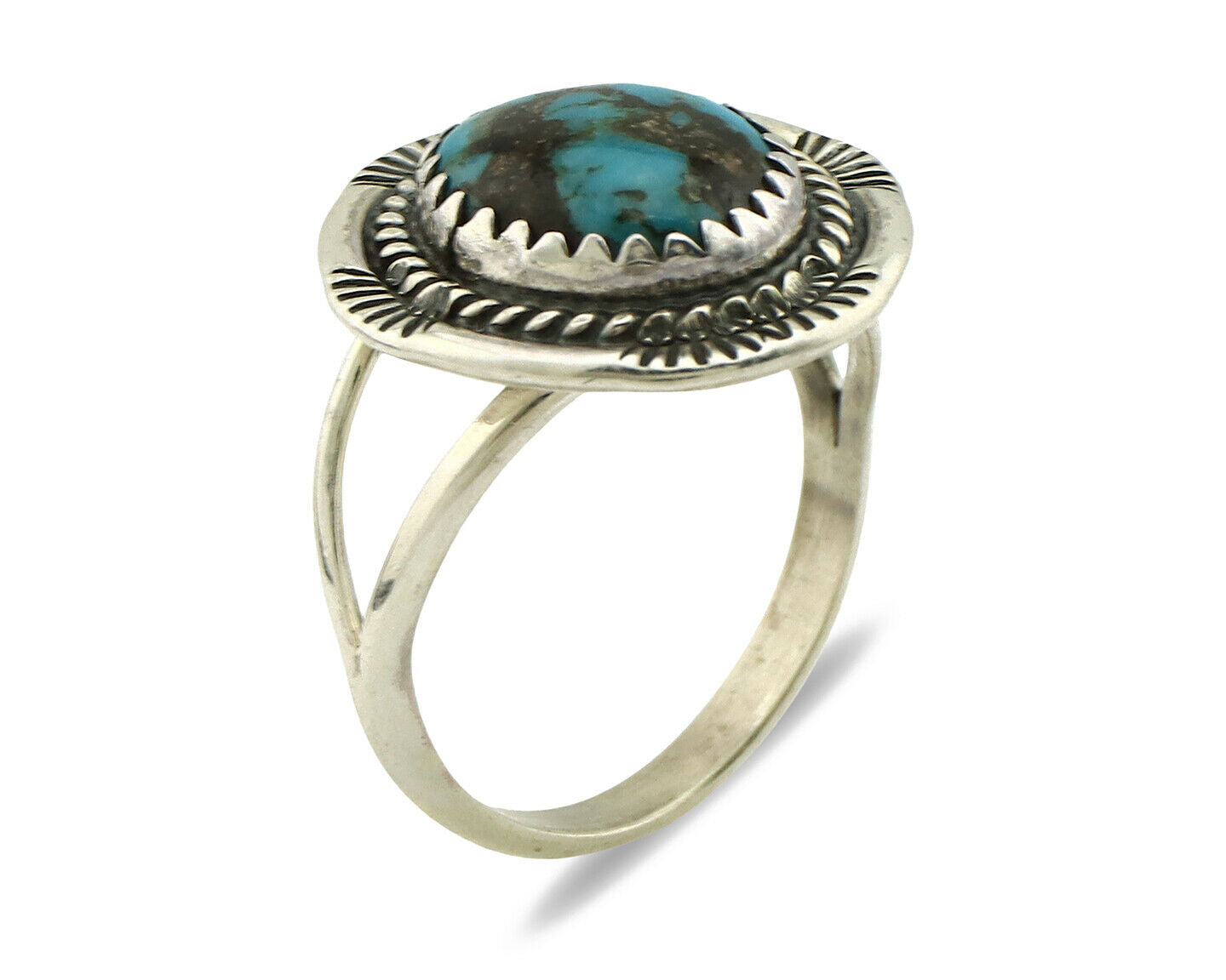 Navajo Ring .925 Silver Blue Turquoise Native American Artist C.1980's