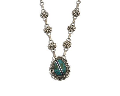 Navajo Necklace 925 Silver Turquoise, Onyx, Lapis Artist Signed M Begay C.80's