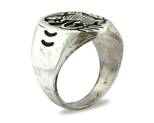 Navajo Ring .925 SOLID Silver Handmade Overlay Signed Artist CC 1980's