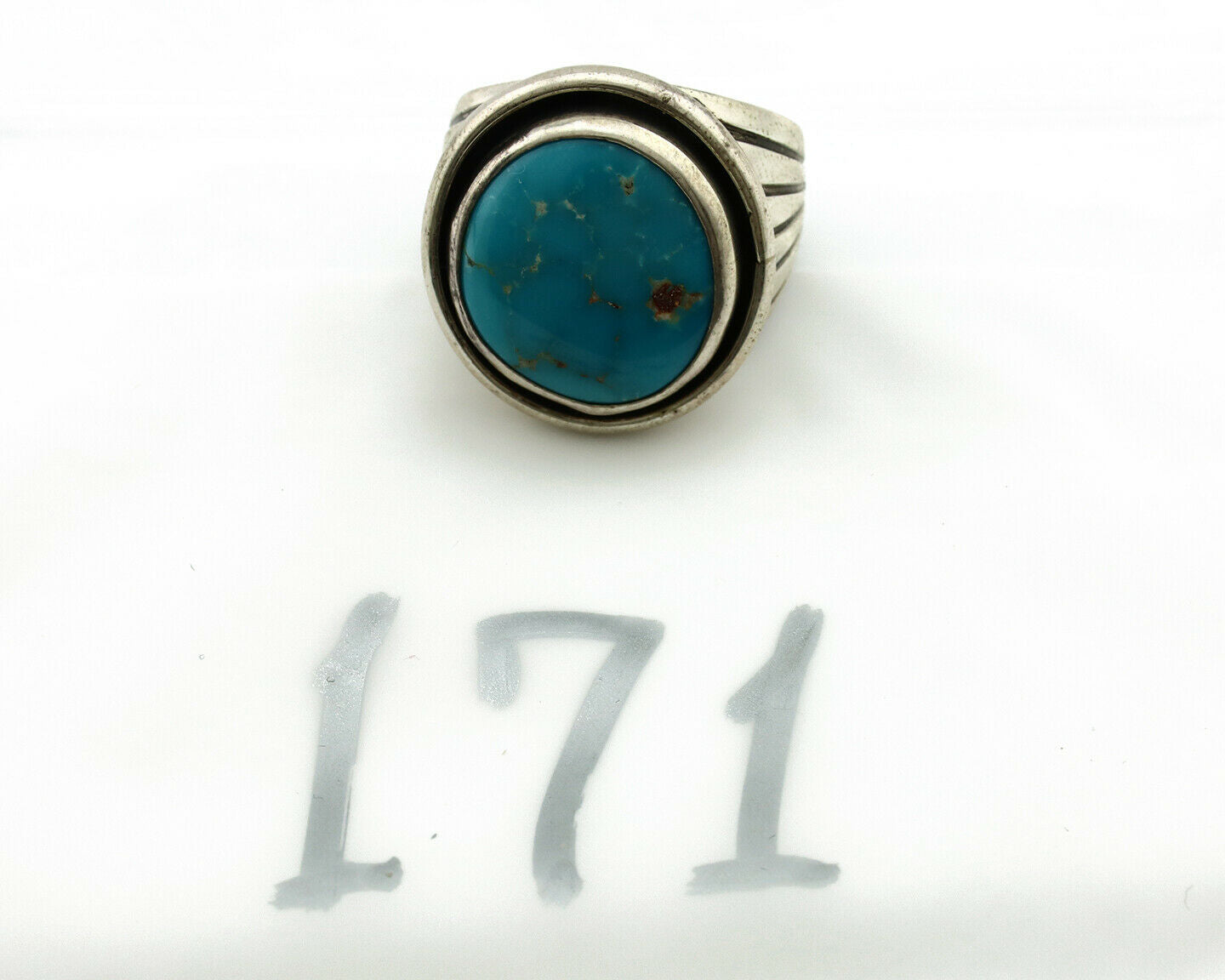Navajo Ring .925 Silver Blue Gem Turquoise Artist Signed DZ C.80's