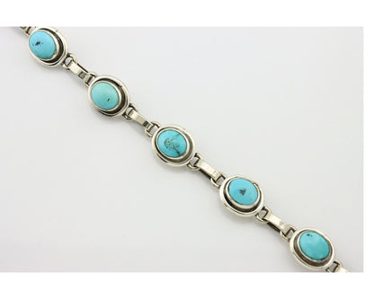Navajo Link Bracelet .925 Silver Blue Turquoise Native American Artist C.80's