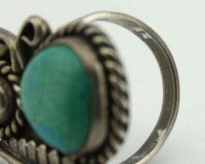 Navajo Ring .925 Silver Turquoise & Coral Native American Artist C.1975's