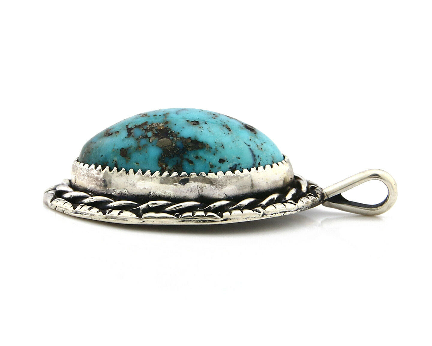Navajo Pendant .925 Silver Kingman Turquoise Signed Artist Tom Willeto C.80's