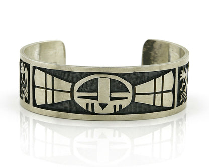 Hopi Bracelet .925 Silver Handmade Kokopelli Corn Sun Overlay Cuff