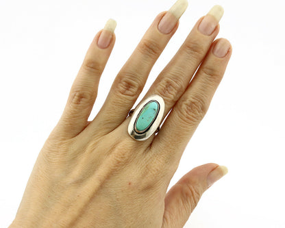 Navajo Shadow Box Ring .925 Silver Kingman Turquoise Signed M Montoya C80s