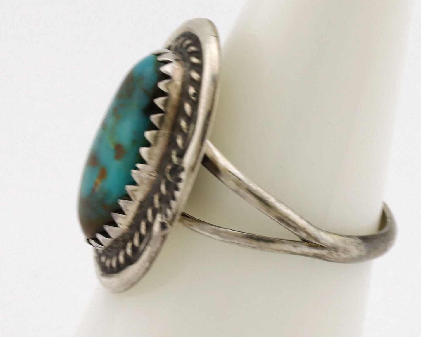 Navajo Ring .925 Silver Nevada Turquoise Signed Native Artist C.1980's