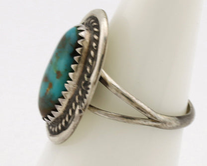 Navajo Ring .925 Silver Nevada Turquoise Signed Native Artist C.1980's